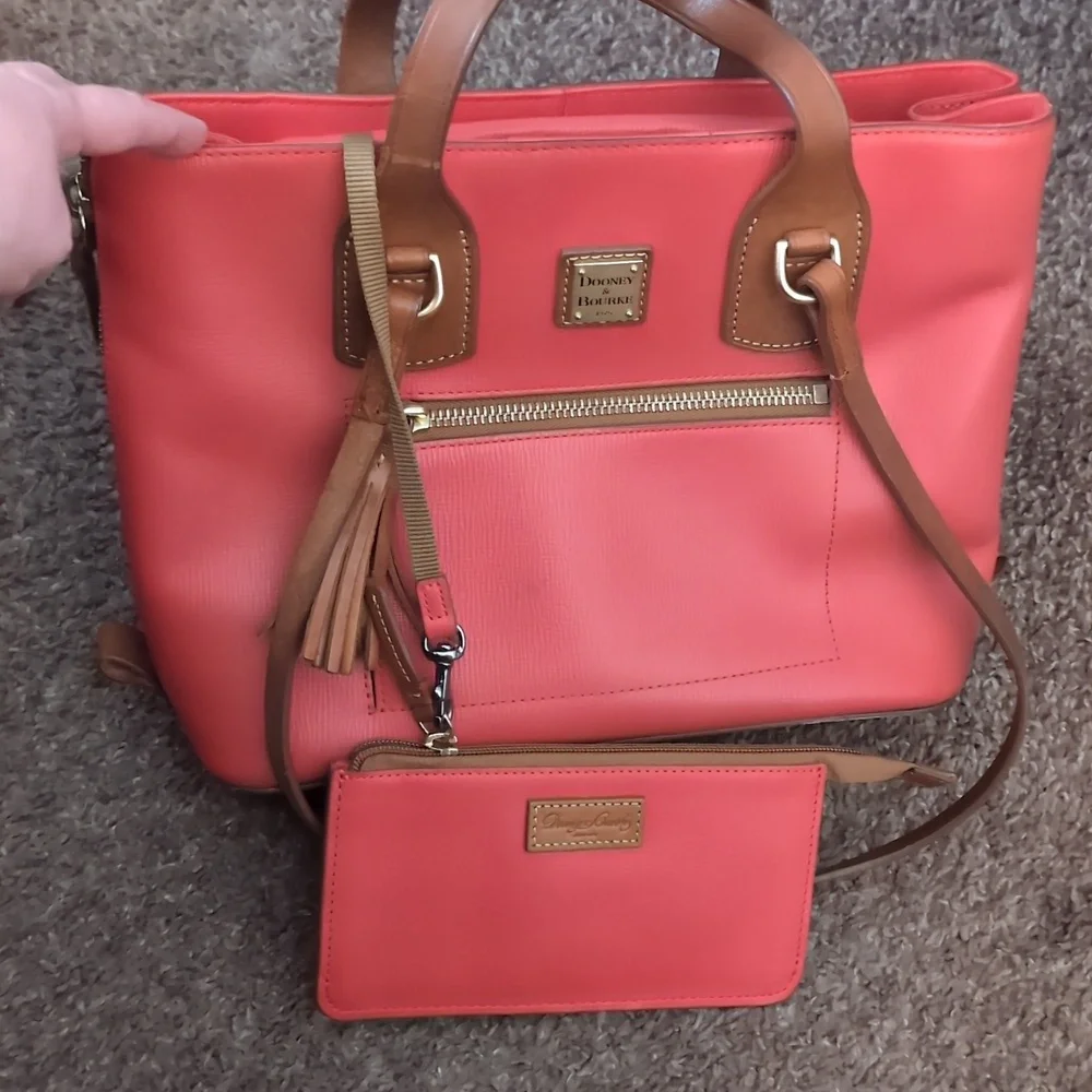 Dooney & Bourke Coral Tote with Brown Accents - Picture 2 of 12